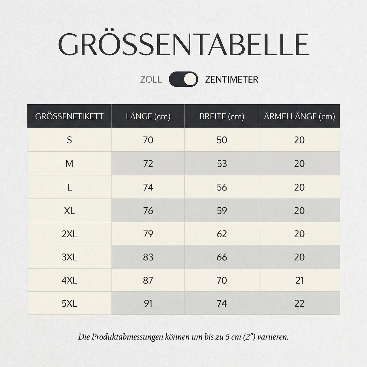 Größentabelle Binnerwear - Rehmigration hell -Poloshirt