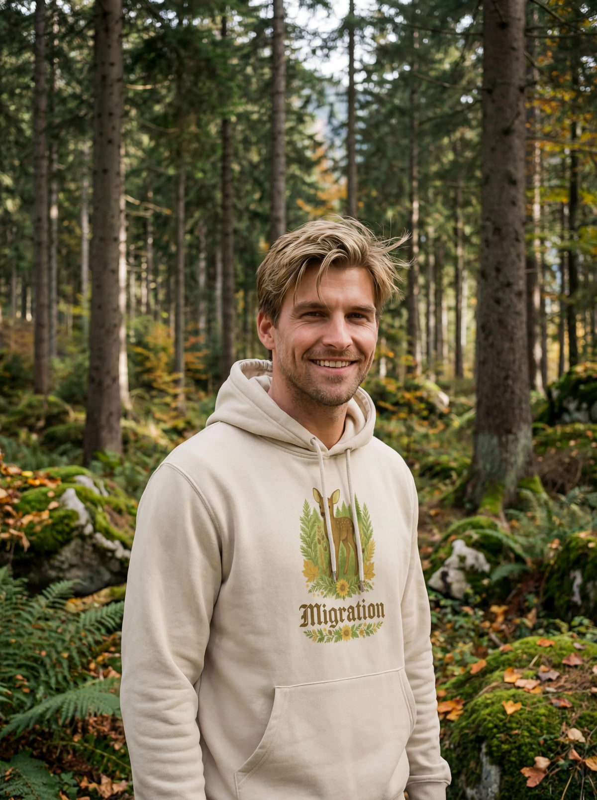 Rehmigration Hoodie hell Frontprint