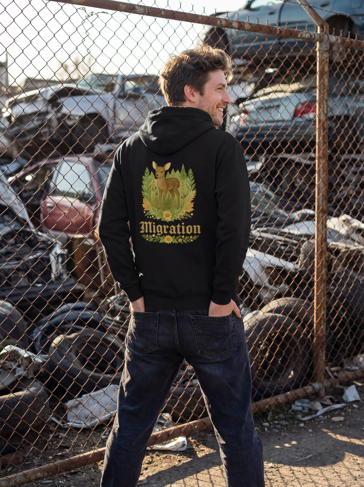Rehmigration Hoodie dunkel Backprint