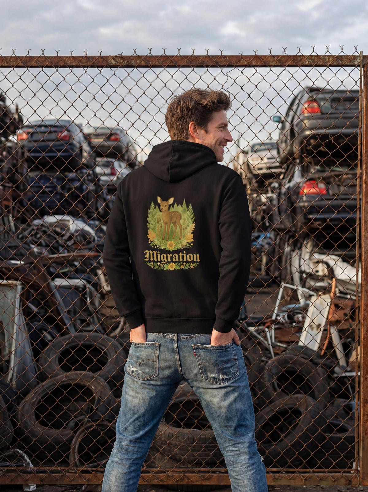 Rehmigration Hoodie dunkel Backprint