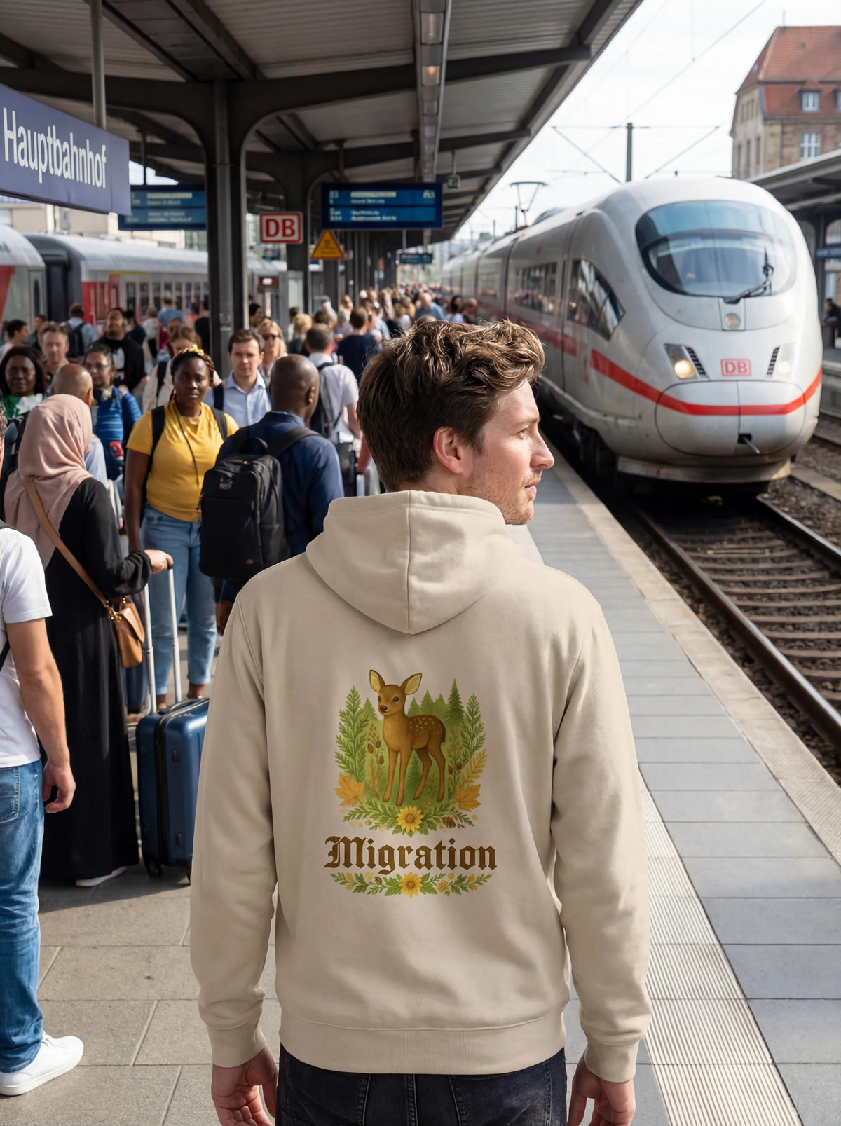 Rehmigration Hoodie hell Backprint